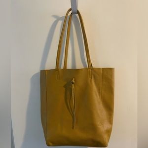 Vera Pelle Mustard Yellow Genuine Leather Tote Bag Purse Made in Italy